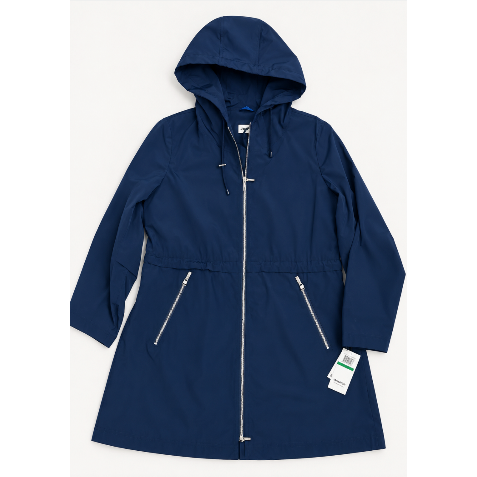 Nwt Jane Post Peacock Blue Hooded Full Zip Pleated Back Parka Jacket Coat Sz L — image 5 of 8